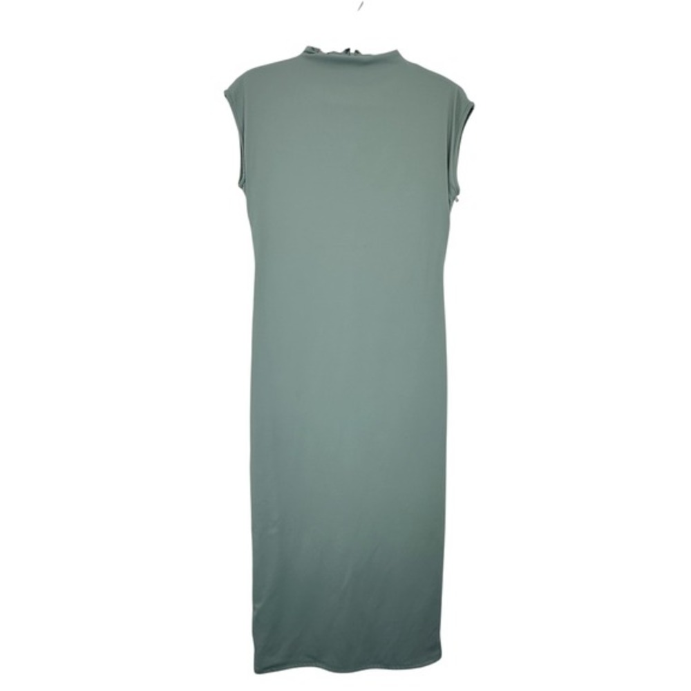 Open Edit Funnel Mock Neck Sleeveless Midi‎ Dress Blue Green M Slit Fitted